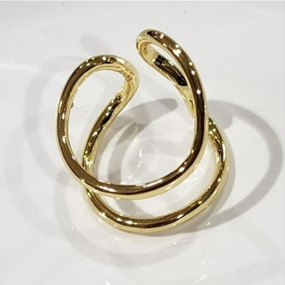 Womens Set of Two‎ Silver And Gold Irregular line Open Rings Adjustable - Picture 6 of 10